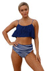 Sexy Navy Top and Striped Bottom High Waist Swimwear